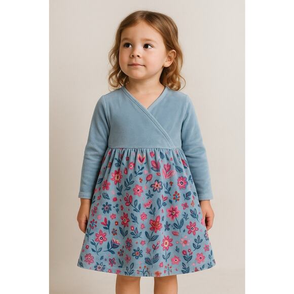 Hanna Andersson Velour Floral Dress Girls Long Sleeve Soft Cozy Size 80 NWT - Picture 8 of 8